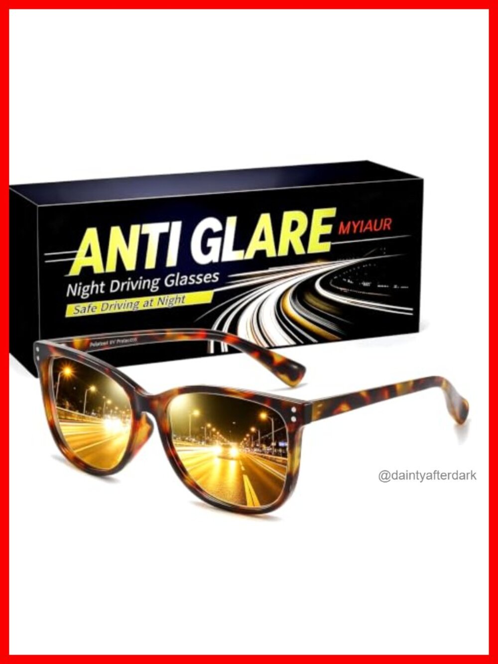 Polarized Night Vision Driving Glasses Anti-Glare Square Shield UV Protection